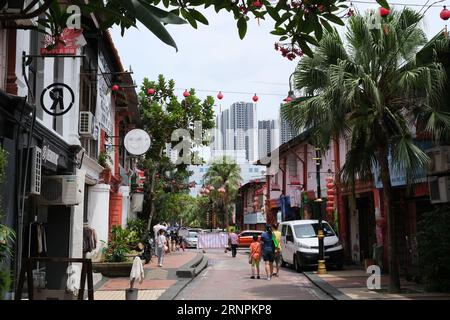 Vista generale della strada storica di Tan Hiok Nee, Johor Bahru, Malesia Foto Stock