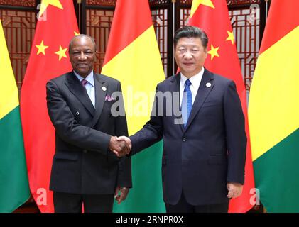 (170905) -- XIAMEN, 5 settembre 2017 -- il presidente cinese Xi Jinping incontra il presidente guineano Alpha Conde a Xiamen, provincia del Fujian della Cina sudorientale, 5 settembre 2017. Conde è venuto a Xiamen per partecipare al dialogo tra i mercati emergenti e i paesi in via di sviluppo. )(mcg) (VERTICE DI XIAMEN)CHINA-XIAMEN-XI JINPING-GUINEAN PRESIDENT-MEETING (CN) JuxPeng PUBLICATIONxNOTxINxCHN Xiamen 5 settembre 2017 il presidente cinese Xi Jinping incontra il presidente guineano Alpha Conde a Xiamen, provincia del Fujian del sud-est della Cina 5 settembre 2017 Conde è venuto a Xiamen per partecipare al dialogo dei mercati emergenti e dei paesi in via di sviluppo Foto Stock