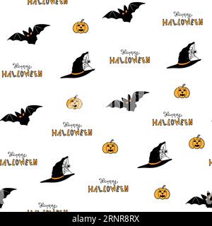 Motivo Halloween senza cuciture. Illustrazione vettoriale della festa di Halloween. ragnatela e zucca su sfondo chiaro. Motivo vettoriale di Halloween senza cuciture. Illustrazione Vettoriale