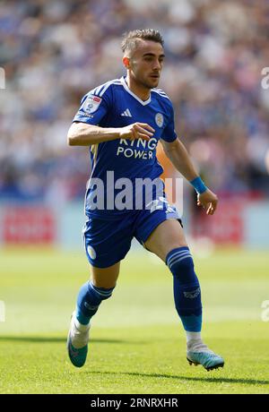 Yunus Akgun di Leicester City durante la partita per il campionato Sky Bet al King Power Stadium di Leicester. Data immagine: Sabato 2 settembre 2023. Foto Stock