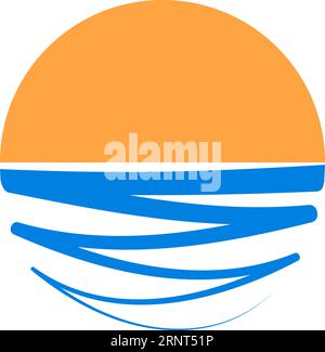 Sun Water, logo resort Beach Vacation Coast illustrazione stock Illustrazione Vettoriale