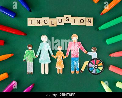 Famiglia con disabilita persona ritaglio carta piatta Foto Stock