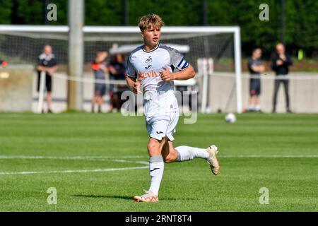 Swansea, Galles. 2 settembre 2023. Callum Deacon di Swansea City durante la partita Under 18 Professional Development League Cup tra Swansea City e Cardiff City alla Swansea City Academy di Swansea, Galles, Regno Unito, il 2 settembre 2023. Crediti: Duncan Thomas/Majestic Media/Alamy Live News. Foto Stock