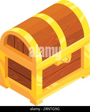 Cassa del tesoro chiusa. Icona di gioco isometrica dei cartoni animati Illustrazione Vettoriale