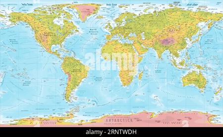 Mappa del mondo fisica dettagliata proiezione di pattern Illustrazione Vettoriale