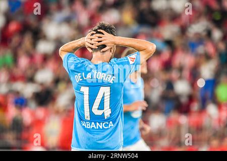 Almeria, Spagna. 1 settembre 2023. ALMERIA, SPAGNA - 1 SETTEMBRE: Luca de la Torre del Celta de Vigo reagisce dopo un gol fallito durante la partita tra UD Almeria e RC Celta de Vigo della Liga EA Sports il 1 settembre 2023 al Power Horse Stadium di Almeria, Spagna. (Foto di Samuel Carreño/ Credit: PX Images/Alamy Live News Foto Stock