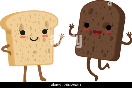 Pane a fette che saltano bene. Allegra mascotte da forno Illustrazione Vettoriale