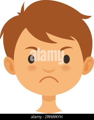 Triste e infelice testa da ragazzo. Cartoon Kid Face Illustrazione Vettoriale