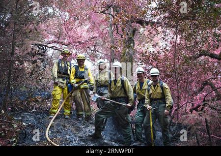 (171227) -- NEW YORK, 27 dicembre 2017 -- i vigili del fuoco si preparano a lavorare in Debris of Wildfire vicino a Santa Rosa, California, Stati Uniti, 19 ottobre 2017. Dalle sparatorie di Las Vegas all'attacco dei camion di Manhattan, dall'uragano Harvey del Texas agli incendi della California, dall'avanzamento del mercato azionario dei toro all'eclissi solare totale di una volta in un secolo negli Stati Uniti, diciassette foto hanno coperto i momenti impressionanti degli americani durante tutto l'anno. Erano volti tipici degli americani, che simboleggiavano l'anno del 2017 e che riflettevano la duplicità delle loro vite. ) USA-AMERICANI NEL 2017-YEARENDER WUXXIAO Foto Stock