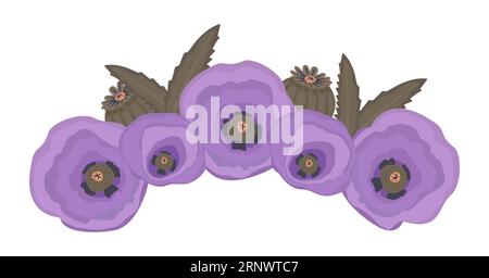 Corona floreale viola, splendidi fiori viola, illustrazione a colori vettoriali Illustrazione Vettoriale