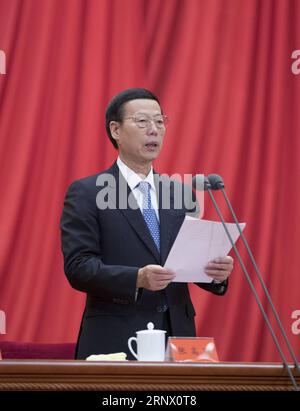 (180108) -- PECHINO, 8 gennaio 2018 -- il vice Premier cinese Zhang Gaoli presiede la conferenza del National Science and Technology Award a Pechino, capitale della Cina, 8 gennaio 2018. ) (XZY) CHINA-BEIJING-ZHANG GAOLI-SCIENCE AND TECHNOLOGY AWARD CONFERENCE (CN) XIEXHUANCHI PUBLICATIONXNOTXINXCHN Foto Stock