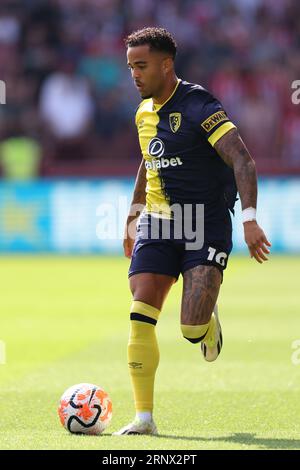 2 settembre 2023; Gtech Community Stadium, Brentford, Londra, Inghilterra; Premier League Football, Brentford contro Bournemouth; Justin Kluivert del Bournemouth Foto Stock