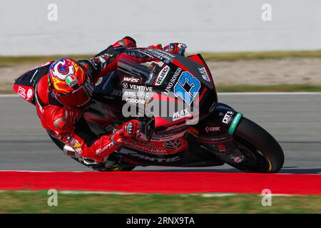 Barcellona, Spagna. 1 settembre 2023. Celestino Vietti dall'Italia del team Fantic Racing con Kalex durante le prove di Moto2 Gran premi Energi Monster de Catalunya al Circuit de Barcelona-Catalunya di Barcellona. (Immagine di credito: © David Ramirez/DAX via ZUMA Press Wire) SOLO USO EDITORIALE! Non per USO commerciale! Foto Stock