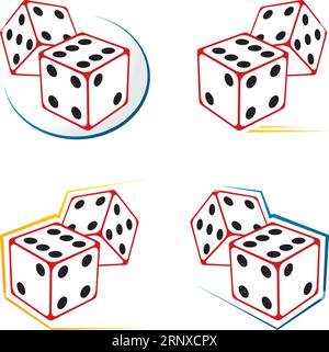 Set di simboli a dadi isolati su bianco Illustrazione Vettoriale