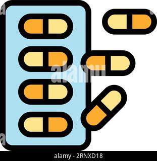 Icona pillole addormentate delinea vettore. Il sogno degli adulti. Insonnia dorme in modo piatto Illustrazione Vettoriale