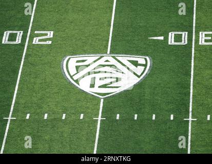 Autzen Stadium, Eugene, OR, USA. 2 settembre 2023. Il logo PAC 12 all'Autzen Stadium, Eugene, OR. Larry C. Lawson/CSM/Alamy Live News Foto Stock