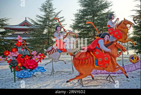 (180302) -- PECHINO, 2 marzo 2018 -- foto scattata il 29 gennaio 2018 mostra lanterne festive esposte durante la fiera Tang Paradise Spring Lantern a Xi An, capitale della provincia dello Shaanxi della Cina nord-occidentale. Il Festival delle Lanterne, quando appare la prima luna piena di un nuovo anno lunare, segna la fine delle celebrazioni del Festival di Primavera. Tradizionalmente, i cinesi fanno lanterne per celebrare questo festival, che simboleggia la riunione e porta i loro desideri. Al giorno d'oggi, le moderne lanterne sono progettate per illuminare la notte e creare un'atmosfera festosa. (XZY) (FESTIVECHINA)CHINA-LANTERN FESTIVAL-LANTERNS(CN) J Foto Stock