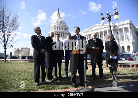 (180314) -- WASHINGTON D.C., 14 marzo 2018 -- il senatore degli Stati Uniti Marco Rubio parla durante una conferenza stampa riguardante studenti, insegnanti e ufficiali che prevengono (STOP) School Violence Act del 2018 al Campidoglio di Washington D.C. 13 marzo 2018. ) (Jmmn) U.S.-WASHINGTON D.C.-SENATORS-PRESS CONFERENCE YangxChenglin PUBLICATIONxNOTxINxCHN Foto Stock