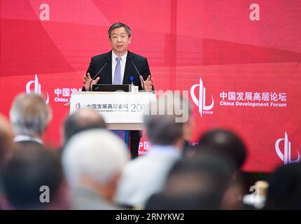 (180325) -- PECHINO, 25 marzo 2018 -- Yi Gang, governatore della Banca Popolare Cinese, parla durante una sessione dal titolo Supply-Side Structural Reform: Financial Policies al China Development Forum 2018 a Pechino, capitale della Cina, 25 marzo 2018. Il forum annuale, con la Cina nella nuova era come tema, ha riunito quasi 30 studiosi di fama mondiale, tra cui sette premi Nobel, e più di 80 dirigenti delle aziende Fortune Global 500. )(mcg) CHINA-BEIJING-DEVELOPMENT-FORUM (CN) ChenxYehua PUBLICATIONxNOTxINxCHN Foto Stock