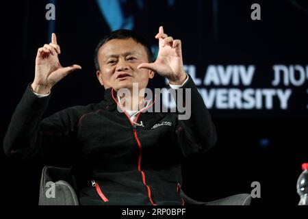 (180504) - TEL AVIV, 4 maggio 2018 - Jack ma parla all'Università di Tel Aviv, a Tel Aviv, Israele, il 3 maggio 2018. Jack ma, fondatore e presidente del gruppo e-commerce cinese Alibaba, ha iniziato il suo viaggio d'affari in Israele lunedì. JINI/)(srb) ISRAEL-TEL AVIV-ALIBABA-JACK ma GideonxMarkowicz PUBLICATIONxNOTxINxCHN Foto Stock