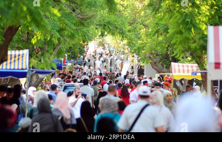 (180628) -- DAMASCO, 28 giugno 2018 -- la gente partecipa a un festival chiamato Sham ci riunisce al Parco Tishreen di Damasco, capitale della Siria, il 27 giugno 2018. Il festival comprendeva oltre 20 attività varie. ) (Zcc) SYRIA-DAMASCO-FESTIVAL AmmarxSafarjalani PUBLICATIONxNOTxINxCHN Foto Stock