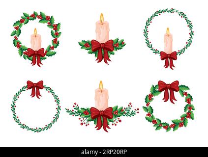 Set vettoriale con ghirlande di Natale e candele Illustrazione Vettoriale