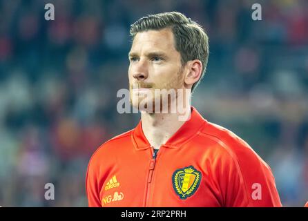 Bruxelles, Belgio - 21 marzo 2019. Jan Vertonghen, centro-back della nazionale di calcio belga, prima della partita di qualificazione alla UEFA Euro 2020 Belgio contro Rus Foto Stock