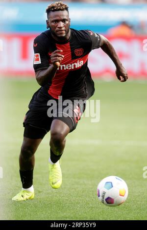 Leverkusen, Deutschland, 1. Fussball Bundesliga Bayer 04 Leverkusen : SV Darmstadt 98 5-1 AM 02. 09. 2023 in der Bay Arena a Leverkusen Victor BONIFACE (LEV) foto: Norbert Schmidt, Duesseldorf Foto Stock