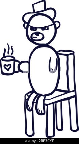 Orso dei cartoni animati con cappello e tazza in mano. Vettore Illustrazione Vettoriale