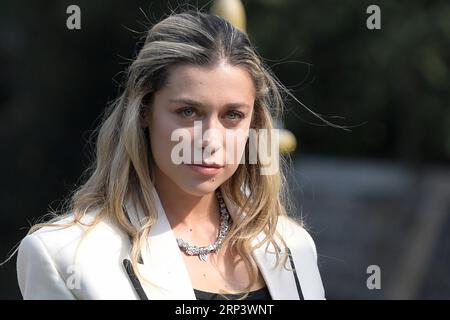 Lido di Venezia, Italia. 3 settembre 2023. Ludovica Frasca arriva al molo dell'Hotel Excelsior al Lido per la Mostra del Cinema di Venezia 80. Credito: SOPA Images Limited/Alamy Live News Foto Stock