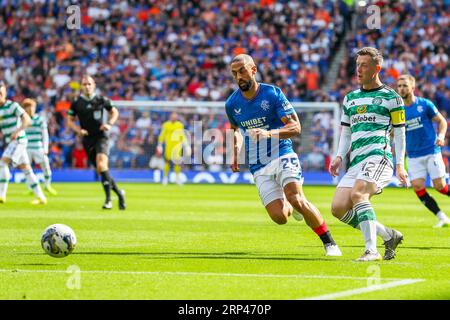 Glasgow, Regno Unito. 3 settembre 2023. Nella prima partita "Old Firm" della stagione 2023/24, i Rangers giocarono il Celtic all'Ibrox Stadium, Glasgow, Scozia, Regno Unito. Celtic, prima della partita sono solo 1 punto avanti rispetto ai Rangers e il risultato sarà importante per entrambe le squadre. Crediti: Findlay/Alamy Live News Foto Stock