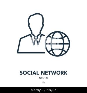 Icona social network. Connessione, comunicazione, social media. Tratto modificabile. Icona vettore semplice Illustrazione Vettoriale