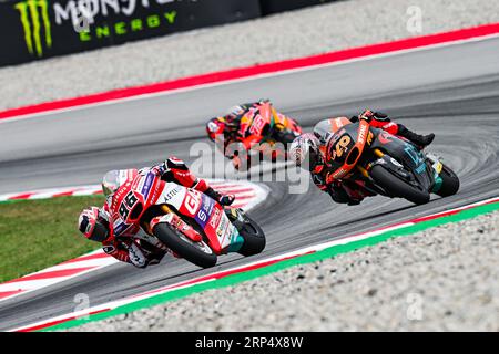 Jake Dixon (96) del Regno Unito di Gran Bretagna e Irlanda del Nord e GASGAS Aspar Team, Aron Canet (40) della Spagna e Pons Wegow Los40 e Albert Arenas (75) della Spagna e Red Bull KTM Ajo durante la GARA MOTO 2 del Gran Premio di Catalunya all'autodromo di Montmelo, Spagna il 3 settembre 2023 (foto: Alvaro Sanchez) credito: CORDON PRESS/Alamy Live News Foto Stock