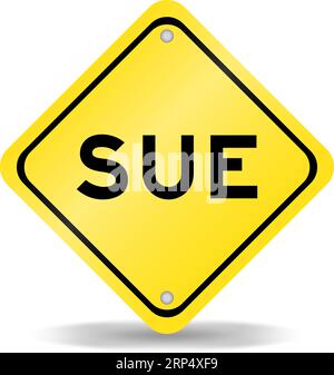 Cartello di trasporto di colore giallo con la parola sue su sfondo bianco Illustrazione Vettoriale