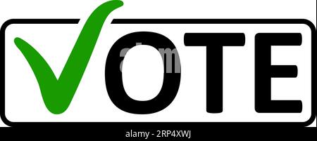 Voto parola segno di spunta verde invece della lettera V casella elettorato frame Illustrazione Vettoriale
