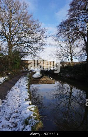 Soleggiata giornata sulla neve lungo il canale Macclesfield Foto Stock