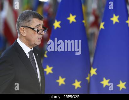 (181213) -- BRUXELLES, 13 dicembre 2018 -- il primo ministro ceco Andrej Babis arriva a un vertice UE di due giorni a Bruxelles, in Belgio, 13 dicembre 2018. ) (lmm) VERTICE BELGIO-BRUXELLES-UE YexPingfan PUBLICATIONxNOTxINxCHN Foto Stock