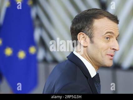 (181213) -- BRUXELLES, 13 dicembre 2018 -- il presidente francese Emmanuel Macron arriva a un vertice europeo di due giorni a Bruxelles, in Belgio, 13 dicembre 2018.) BELGIO-BRUXELLES-UE-VERTICE YexPingfan PUBLICATIONxNOTxINxCHN Foto Stock