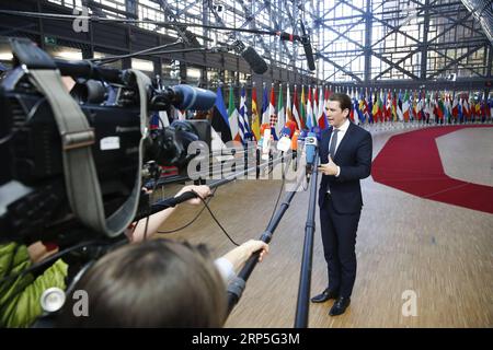 (181213) -- BRUXELLES, 13 dicembre 2018 -- il Cancelliere austriaco Sebastian Kurz parla ai media al suo arrivo a un vertice UE di due giorni a Bruxelles, in Belgio, 13 dicembre 2018. ) BELGIO-BRUXELLES-UE-VERTICE YexPingfan PUBLICATIONxNOTxINxCHN Foto Stock