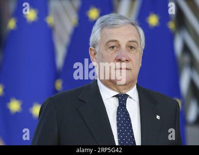 (181213) -- BRUXELLES, 13 dicembre 2018 -- il presidente del Parlamento europeo Antonio Tajani arriva a un vertice UE di due giorni a Bruxelles, in Belgio, 13 dicembre 2018. ) BELGIO-BRUXELLES-UE-VERTICE YexPingfan PUBLICATIONxNOTxINxCHN Foto Stock