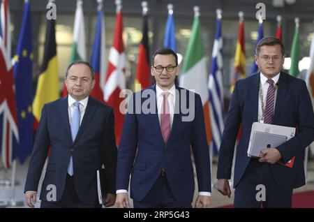 (181213) -- BRUXELLES, 13 dicembre 2018 -- il primo ministro polacco Mateusz Morawiecki (C) arriva a un vertice UE di due giorni a Bruxelles, in Belgio, 13 dicembre 2018. ) (lmm) VERTICE BELGIO-BRUXELLES-UE YexPingfan PUBLICATIONxNOTxINxCHN Foto Stock