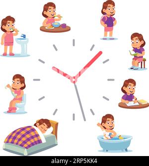 Routine giornaliera per bambini con orologio e illustrazione delle attività  Immagine e Vettoriale - Alamy