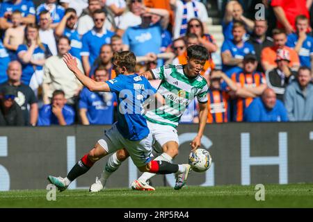 Glasgow, Regno Unito. 3 settembre 2023. Nella prima partita "Old Firm" della stagione 2023/24, i Rangers giocarono il Celtic all'Ibrox Stadium, Glasgow, Scozia, Regno Unito. Celtic, prima della partita sono solo 1 punto avanti rispetto ai Rangers e il risultato sarà importante per entrambe le squadre. Crediti: Findlay/Alamy Live News Foto Stock