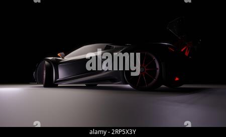 Servizio fotografico in studio di auto di lusso in bianco con rendering 3D. moderno super cart con diverse angolazioni. l'auto lucente ed elegante Foto Stock