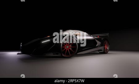 Servizio fotografico in studio di auto di lusso in bianco con rendering 3D. moderno super cart con diverse angolazioni. l'auto lucente ed elegante Foto Stock