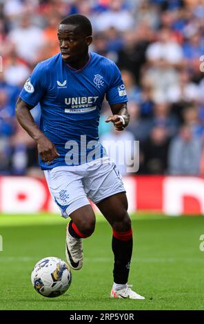 Glasgow, Regno Unito. 3 settembre 2023. Rabbi Matondo dei Rangers durante la partita della Scottish Premiership all'Ibrox Stadium, Glasgow. Il credito fotografico dovrebbe leggere: Neil Hanna/Sportimage Credit: Sportimage Ltd/Alamy Live News Foto Stock