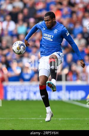 Glasgow, Regno Unito. 3 settembre 2023. Dujon Sterling dei Rangers durante la partita della Scottish Premiership all'Ibrox Stadium, Glasgow. Il credito fotografico dovrebbe leggere: Neil Hanna/Sportimage Credit: Sportimage Ltd/Alamy Live News Foto Stock