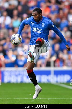 Glasgow, Regno Unito. 3 settembre 2023. Dujon Sterling dei Rangers durante la partita della Scottish Premiership all'Ibrox Stadium, Glasgow. Il credito fotografico dovrebbe leggere: Neil Hanna/Sportimage Credit: Sportimage Ltd/Alamy Live News Foto Stock