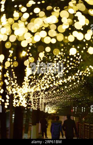 (181230) -- PECHINO, 30 dicembre 2018 -- le decorazioni luminose sono visibili in una strada per salutare il prossimo Capodanno nella contea di Xuan en, provincia centrale di Hubei della Cina, 28 dicembre 2018. ) XINHUA FOTO DEL GIORNO XINHUA FOTO DEL GIORNO SONGXWEN PUBLICATIONXNOTXINXCHN Foto Stock