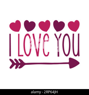 Ti amo, design tipografico di t-shirt, stampa di tee, design di t-shirt, design di t-shirt lettering, design di t-shirt silhouette Illustrazione Vettoriale